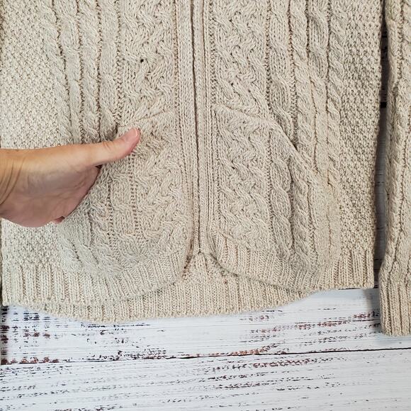 Inis Crafts Irish Merino Wool Ribbed Knit Fisherman Sweater Jacket Gorpcore Med - Picture 5 of 12